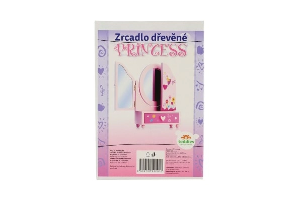 Coffret à bijoux avec miroir Princess à 3 tiroirs bois 16x25x8cm en boîte