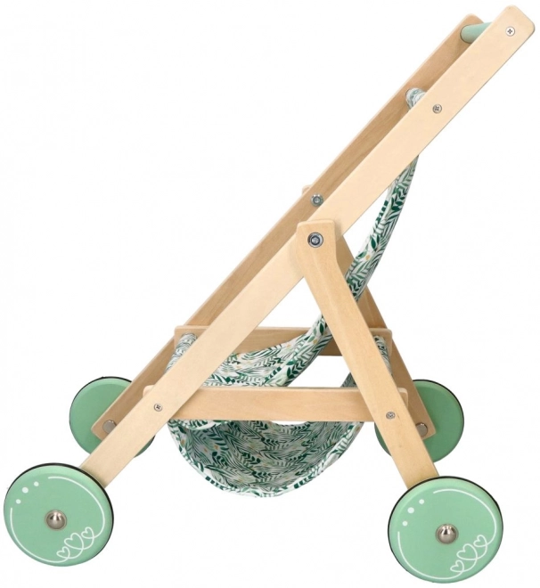 Poussette légère en bois pour poupées - menthe