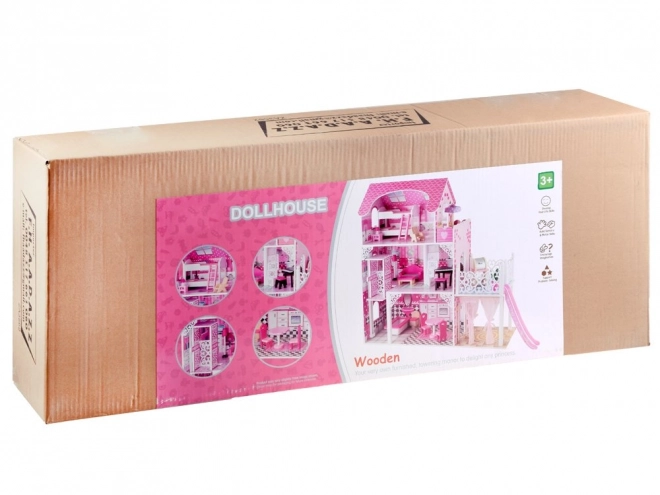 Grande maison de poupée en bois avec toboggan et éclairage LED
