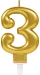 Bougie d’anniversaire chiffre 3 dorée, 9,3 cm