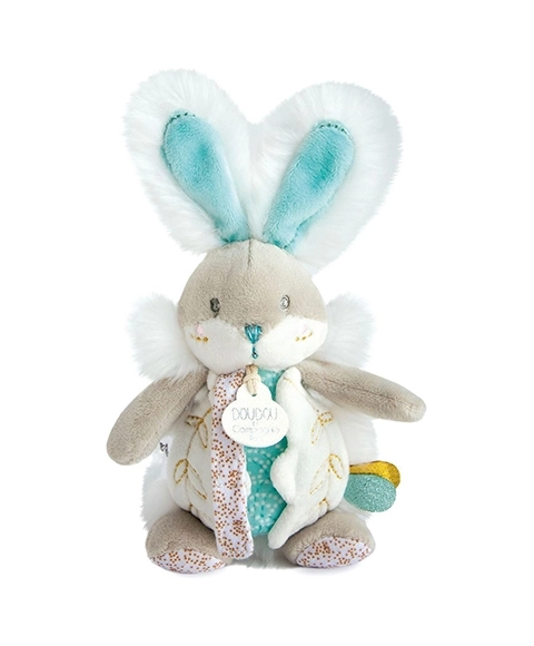 Doudou Jouet lapin avec hochet et attache-tétine 21 cm