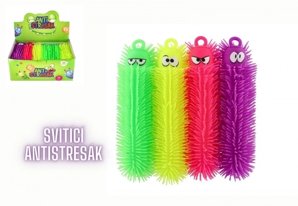 Chenille anti-stress en silicone de 30 cm à piles avec lumière 4 couleurs en sachet 12 pièces en boîte