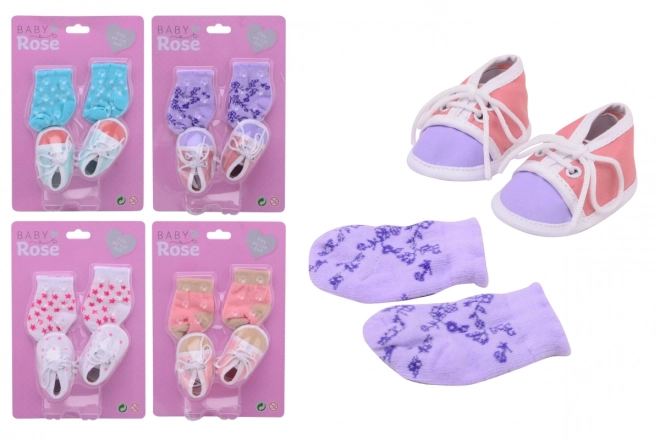 Chaussons + chaussettes pour poupées Baby Rose