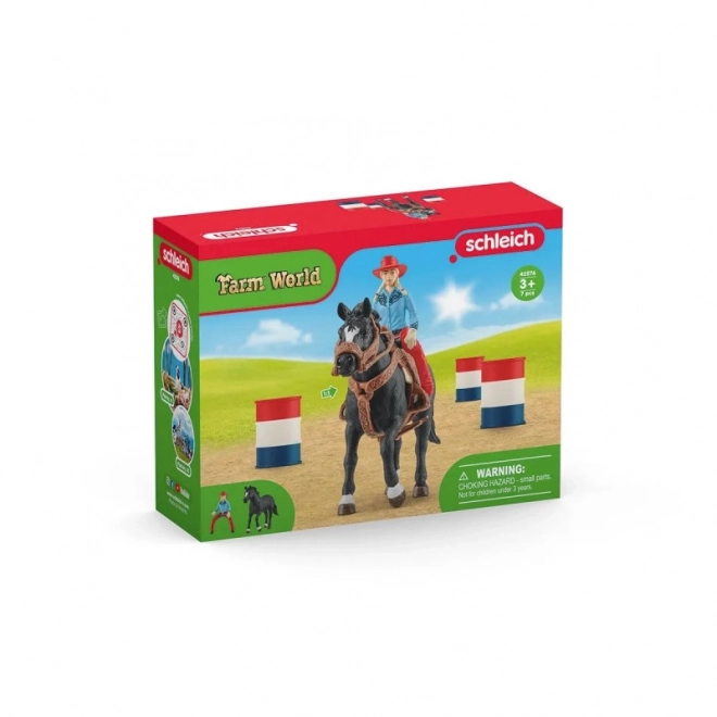 Ensemble de figurines Farm World Cowgirl et Course autour du baril