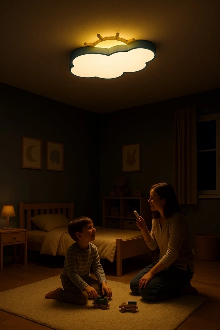 Lampe de plafond LED Chmurka pour enfants avec télécommande bleu