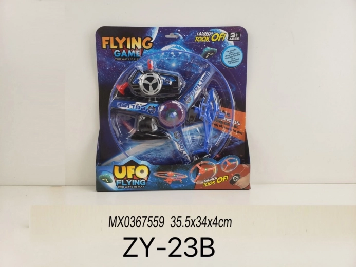 Disque volant lumineux avec hélicoptère lanceur