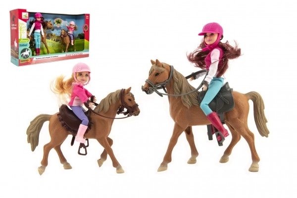 Cheval 2pcs + poupée cavalière 2pcs plastique en boîte 44x26x12cm