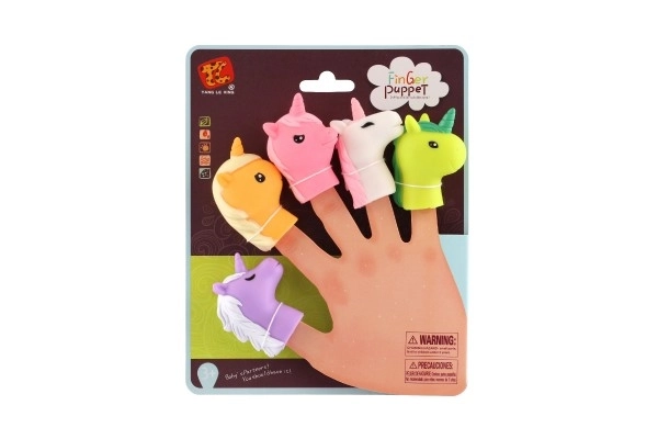 Marionnette à doigt licorne 5pcs caoutchouc 6cm sur carte 16,5x20cm