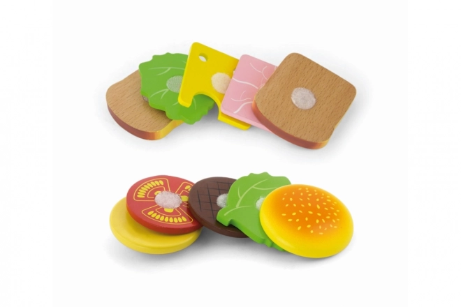 Hamburger et sandwich en bois