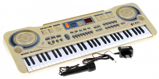 Clavier beige pour enfants 5+ Microphone + enregistrement + USB MP3 - modèle n° 811
