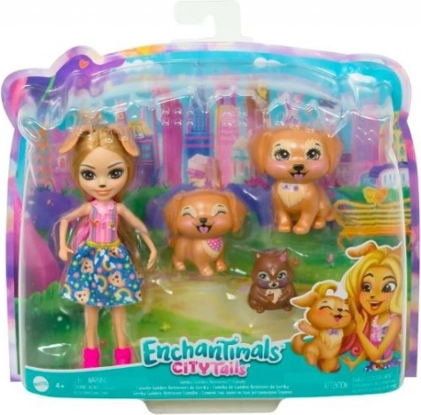 Enchantimals poupée Gerika Golden Retriever avec des chiots et un écureuil