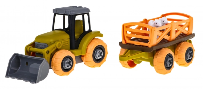 Tracteur dévissable avec pelle et remorque + tournevis + moutons Jouet pour enfants 3+