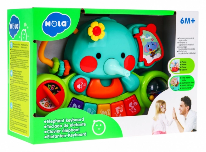 Éléphant interactif avec mini piano pour enfants 6m+ Jouet musical et hochet