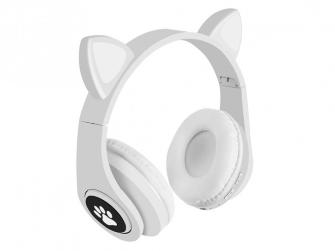 Casque sans fil bluetooth radio fm mp3 oreilles de chat éclairage LED – Blanc