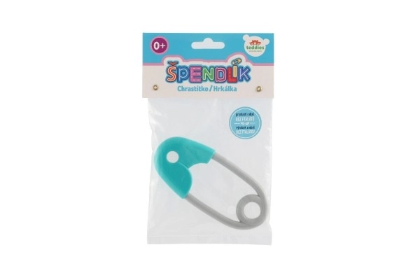 Hochets épingle plastique 12cm turquoise et gris 12x19cm en sachet 0+