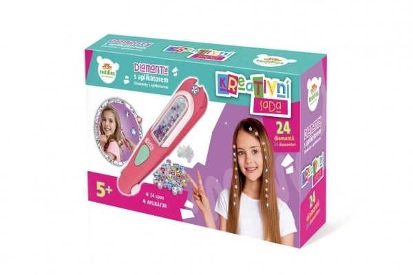 Diamants étincelants pour cheveux avec applicateur plastique 18x4cm avec accessoires dans une boîte 22x12x5,5cm