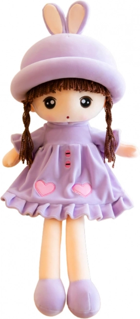 Poupée en peluche douce en robe violette à volants, 45 cm