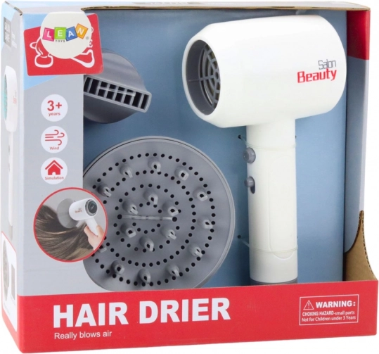 Sèche-cheveux jouet pour enfants avec deux accessoires et son blanc