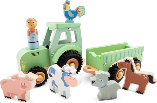 Tracteur en bois avec remorque et animaux New Classic Toys