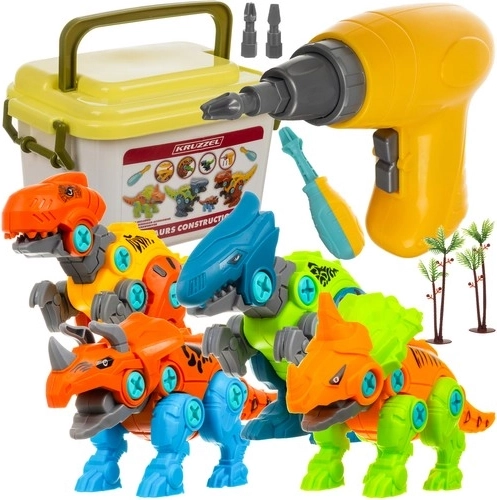 Set de dinosaures de construction 4-en-1 avec perceuse et tournevis pour enfants