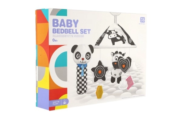 Mobile au-dessus du lit animaux en peluche noir et blanc dans une boîte 30x22x5,5cm 0+