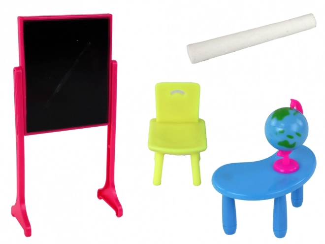 Ensemble de jeu enseignante avec élève et accessoires scolaires