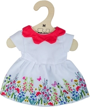 Robe blanche à fleurs avec col rouge pour poupée de 34 cm