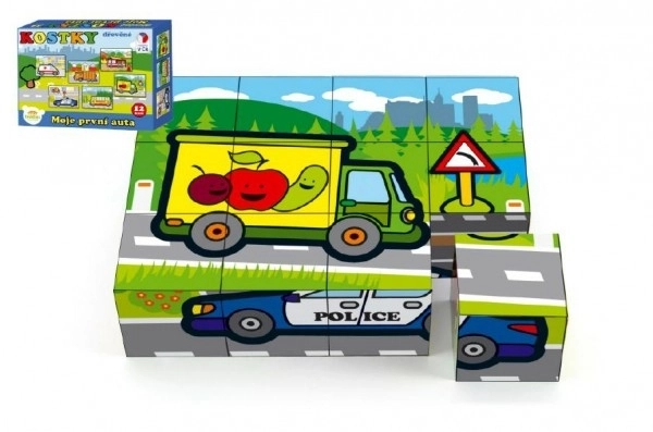 Cubes en bois Mon premier voiture 12pcs dans une boîte 17x12,5x4cm MPZ