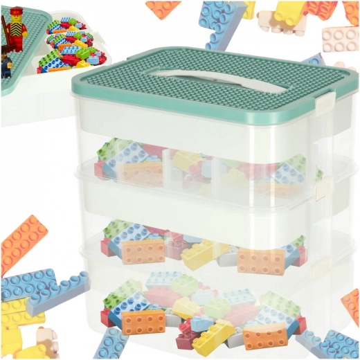 Organisateur pour jouets, briques et petits objets avec couvercle et compartiments, 3 niveaux