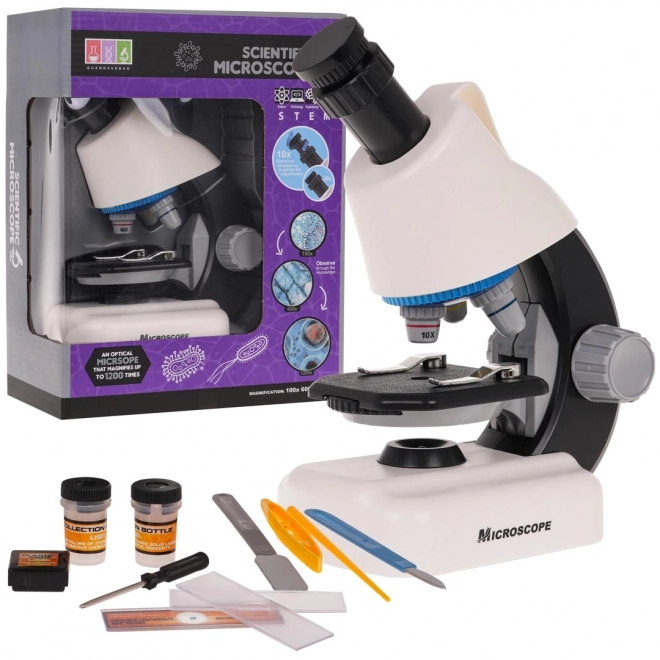 Microscope blanc + tubes à essai et accessoires