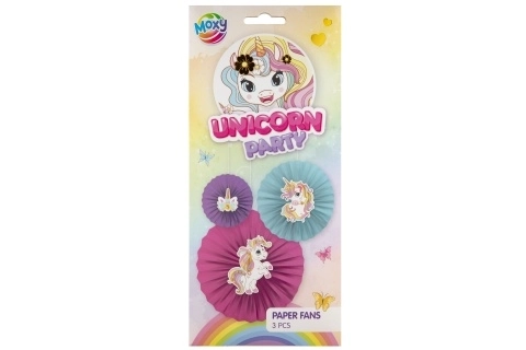 Éventails en papier - licorne 3 pièces