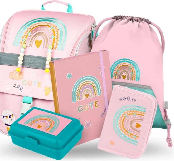 Ensemble scolaire BAAGL Zippy Arc-en-ciel rose