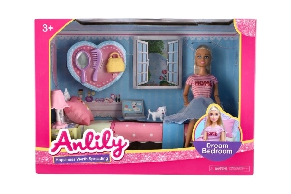 Poupée Anlily articulée avec chambre en plastique 26cm avec accessoires dans boîte 37x27x17cm