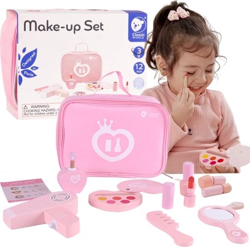 Set de maquillage en bois pour enfants CLASSIC WORLD dans une petite trousse rose