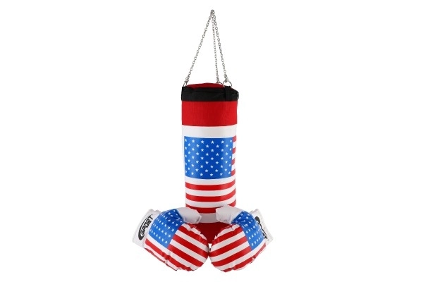 Sac de boxe + gants en filet 45x15cm