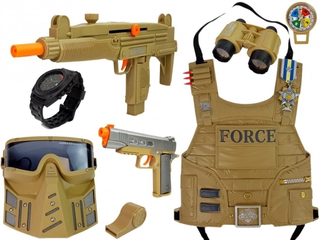 Ensemble militaire Arme Masque Jumelles Gilet Boussole