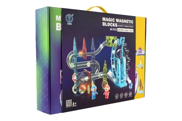 Piste de billes magnétique en plastique 80pcs 16 billes + accessoires à piles avec lumière dans une boîte de 47x35x9cm