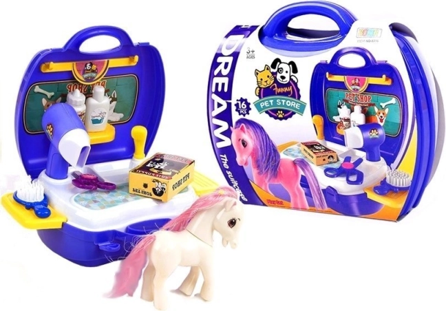 Set de salon de coiffure pour poneys en valisette