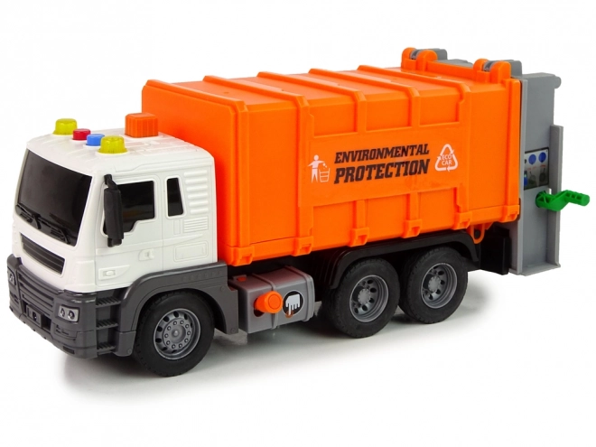 Camion de poubelle avec entraînement à friction Effets sonores Orange 1:16 recyclage