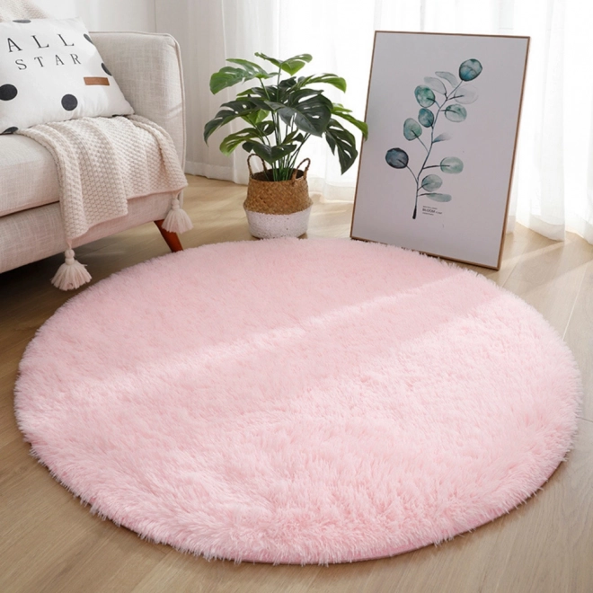Tapis rond doux antidérapant rose clair 122 cm