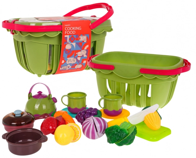 Panier de pique-nique avec fruits et légumes pour enfants