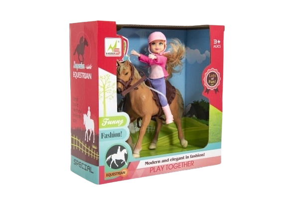 Cheval + poupée jockey plastique 20cm en boîte 23x23x9,5cm