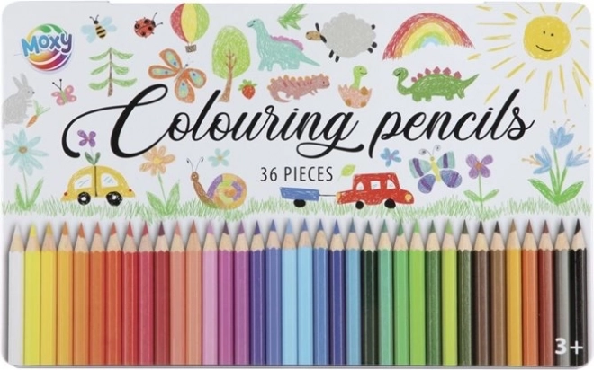 Crayons de couleur MOXY dans une boîte métallique 36 pièces