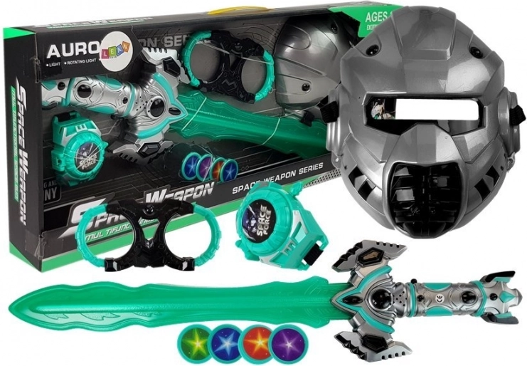Set cosmique de jouets avec sabre lumineux, masque et lanceur de disques