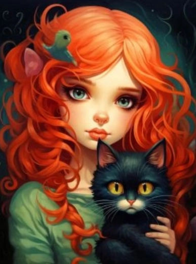 Peinture diamant Rousses avec chat noir 30x40 cm