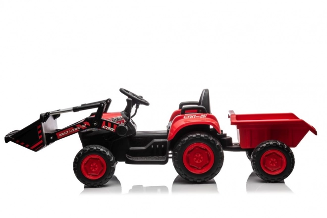 Tracteur rouge pour enfants avec batterie rechargeable et godet
