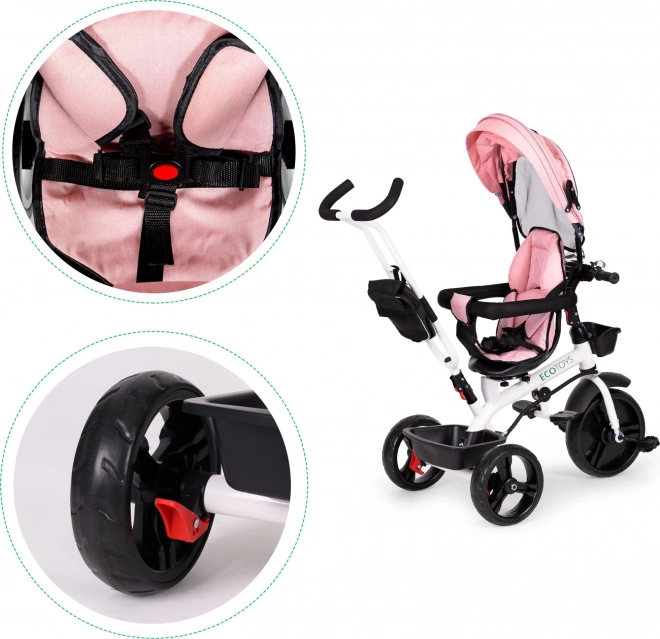 ECOTOYS Tricycle, Poussette Sport - rose