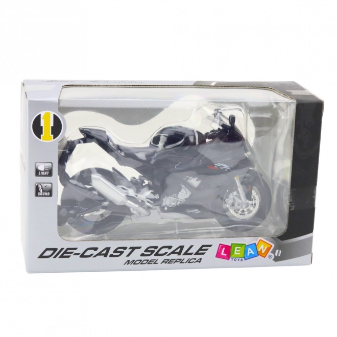 Modèle de moto sportive en métal avec éclairage et son noir 1:12