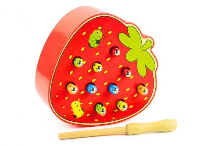 Jeu de pêche aux vers en bois - Fraise rouge