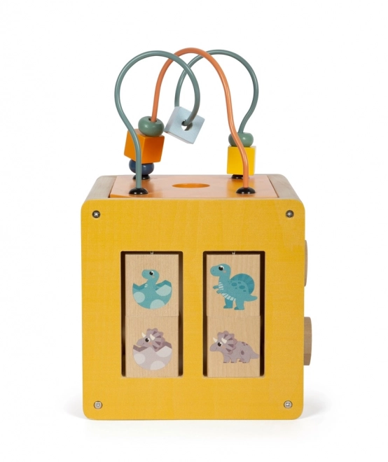 Petit pied cube d'activités en bois Dino